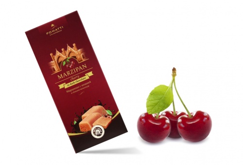 Marzipan with cherries in dark chocolate